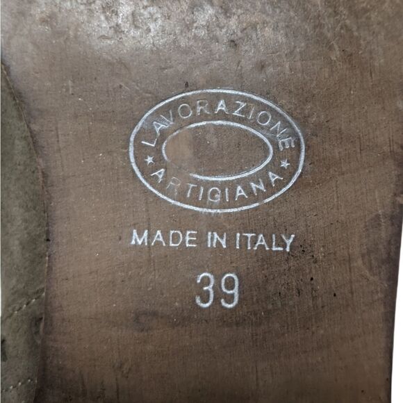 LAVORAZIONE ARTIGIANA Tan Italian  Suede Leather Western Stitched Boots 39 - Picture 9 of 10